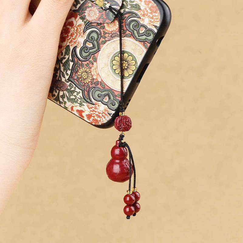 Natural Cinnabar Gourd Keychain Pendant, Zodiac Mobile Phone Strap, Amulet, New Men's Pendant