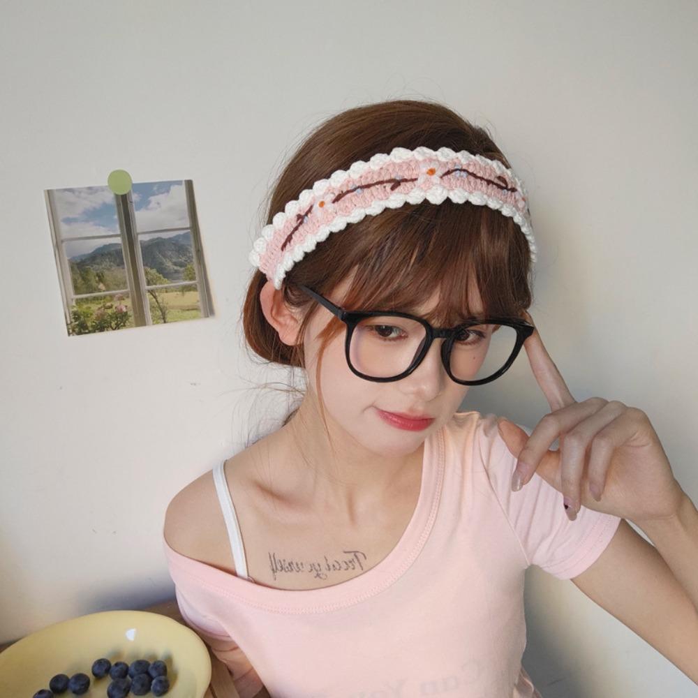 Woolen Yarn Crochet Hair Band Embroidered Pastoral Style Hair Band  Hair Styling Accessory