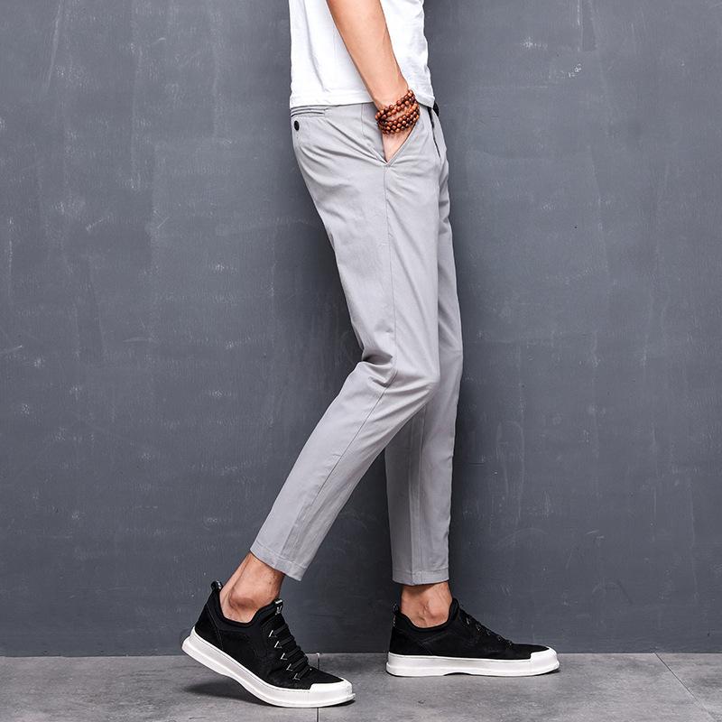 

Летняя корейская версия укороченных брюк для мужчин с узкой посадкой и маленькой ногой, мужские повседневные брюки из чистого хлопка, модные эластичные брюки, тонкий мужской стиль 38