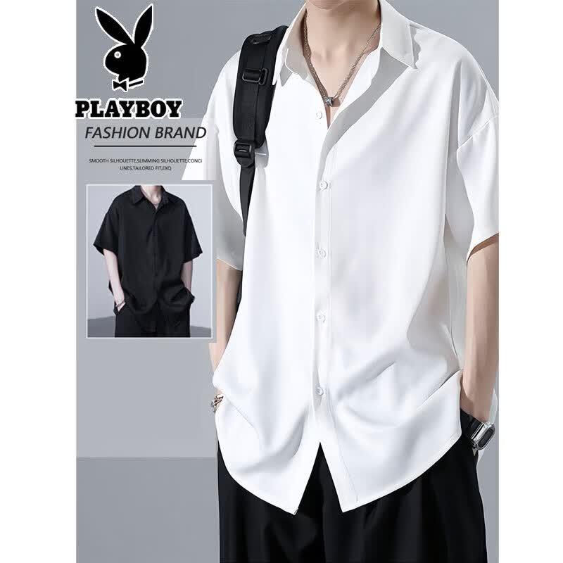 PLAYBOY Men s Ice Silk Short Sleeve Casual Shirt XL