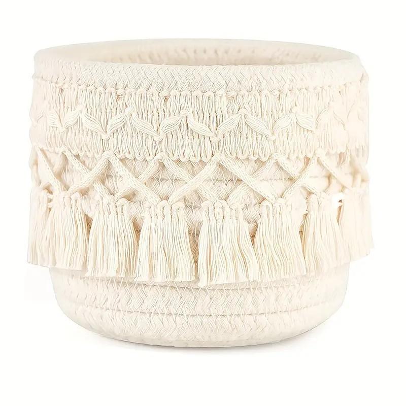 Boho Macrame Cotton Rope Storage Basket Tassel Small Basket for Makeup Brushes Plant Pot Desk Organizer Home Decor белый 5290₽