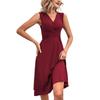 European and American new solid color V-neck waist cross-pleated sleeveless medium and long dress long dress women's clothing