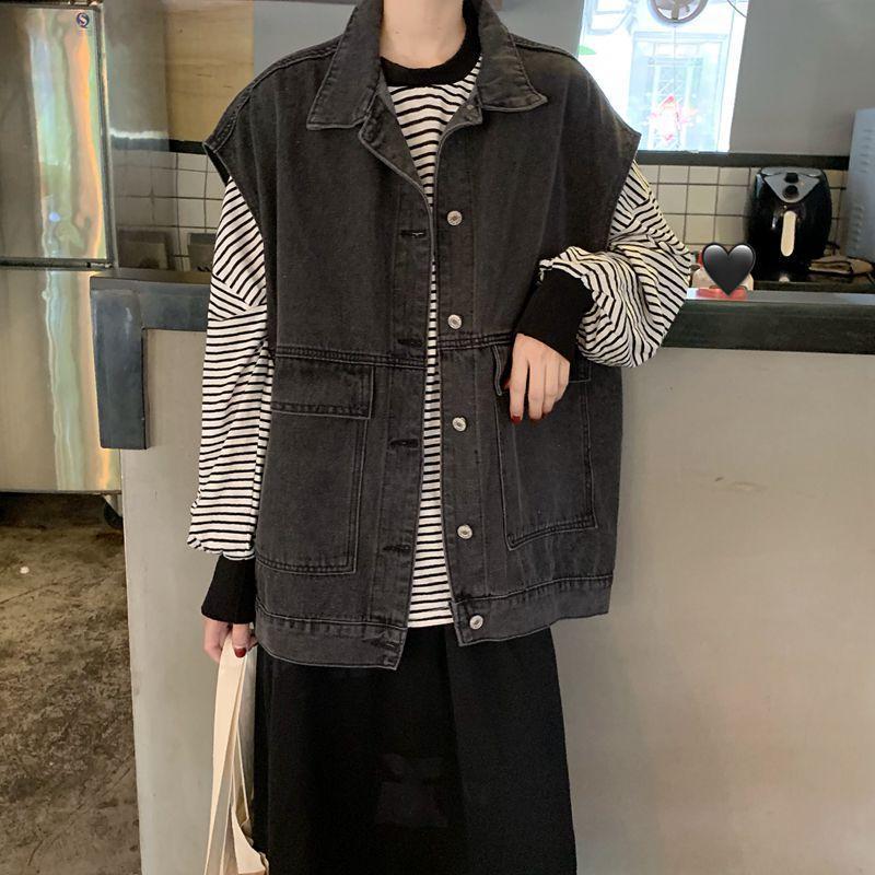 Damen Retro Lockerer Mittellanger Jeansweste - Koreanischer Hong Kong Stil, Frühling/Sommer 2026
