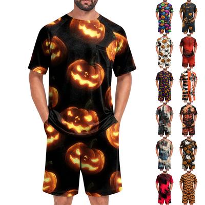 Men's Halloween Casual Pajama Set Short Sleeve Top and Shorts Lightweight Breathable Sleepwear Lounge Outfit