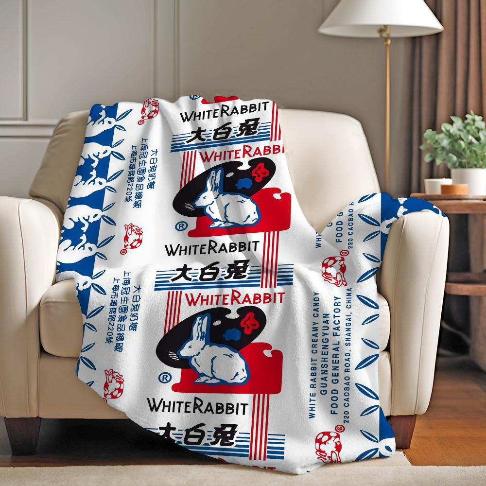 Candy White Rabbit Creamy Cand Blanket For Sofa Office Bed Plane Travel Sleep Read Relax Camping Soft And Warm
