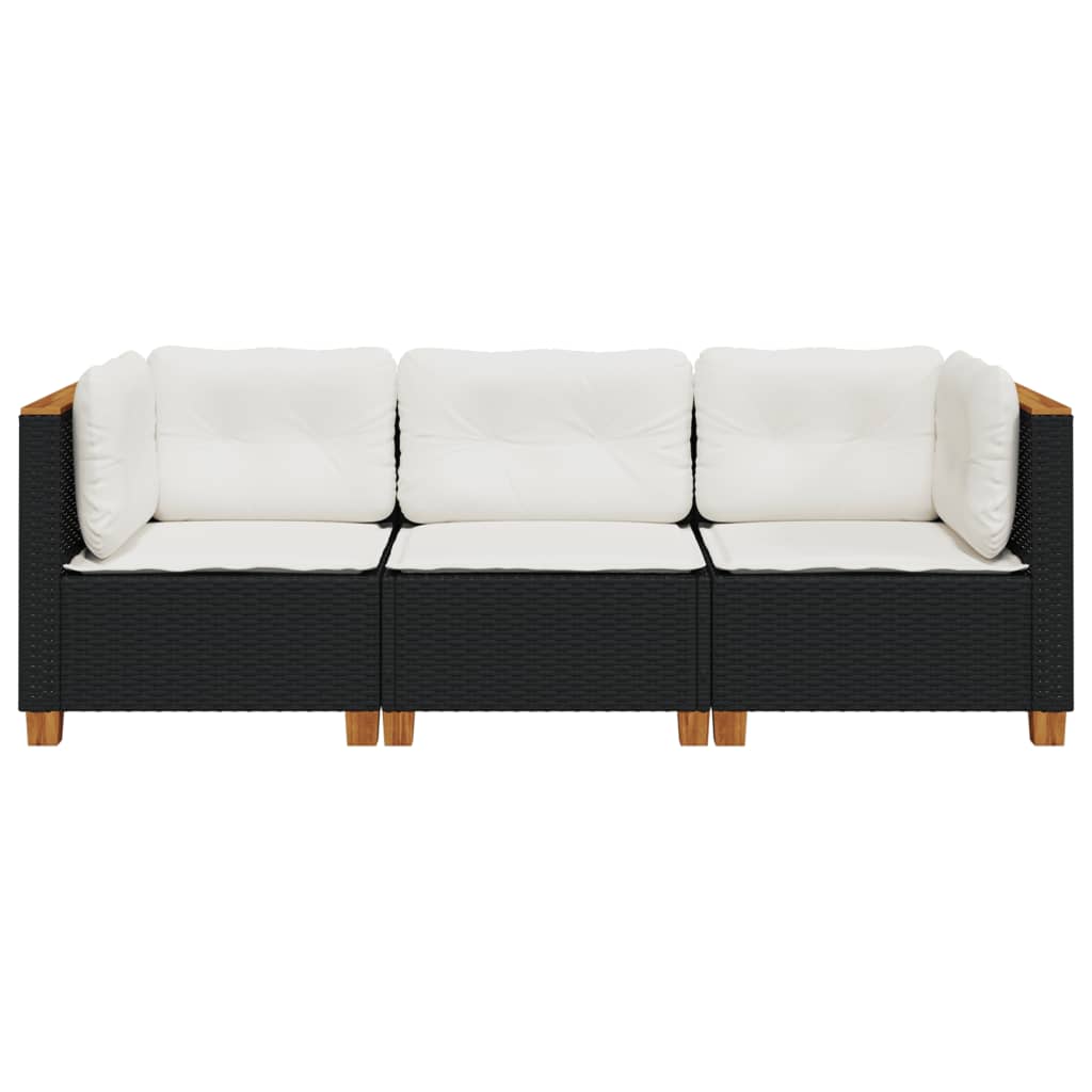 Garden Sofa with Cushions 3 Seater Black Poly Rattan