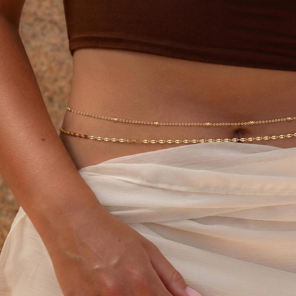 18K Gold Plated Stainless Steel Double-Layer Body Chain Set with Clip Ball and Waist Chain