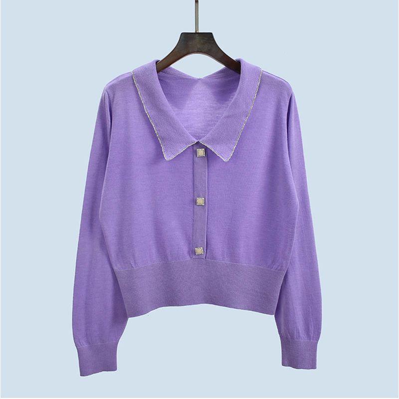 Doll Collar Short Spring and Autumn Elegant Knitting Long Sleeves Loose Fashion Inner Match Drill Buckle Pullover Tops Female Soft Glutinous