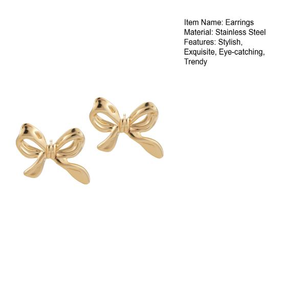 1 Pair Gold Plated Bow Earrings for Women Girls, Minimalist Cute Bow Stud Earrings, Jewelry Gifts for Wife, Girlfriend