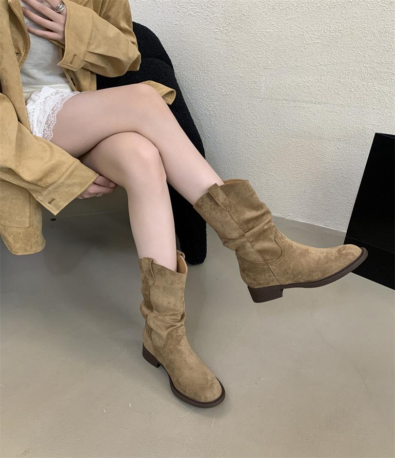 

Coarse Heel High Heel Brown Short Boots Children s 2025 New Summer and Autumn Stacking Boots Western Cowboy Sichuan-Tibet Medium Boots Martin Boots 39 хаки