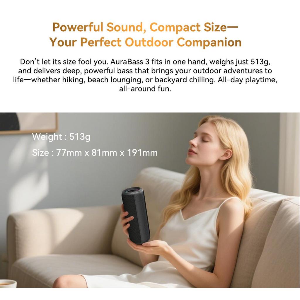 Blackview Aruabass 3 Bluetooth Speaker IPX7 Waterproof Wireless Stereo Bass Portable Bluetooth Speaker BT 5.3 3600  mAh