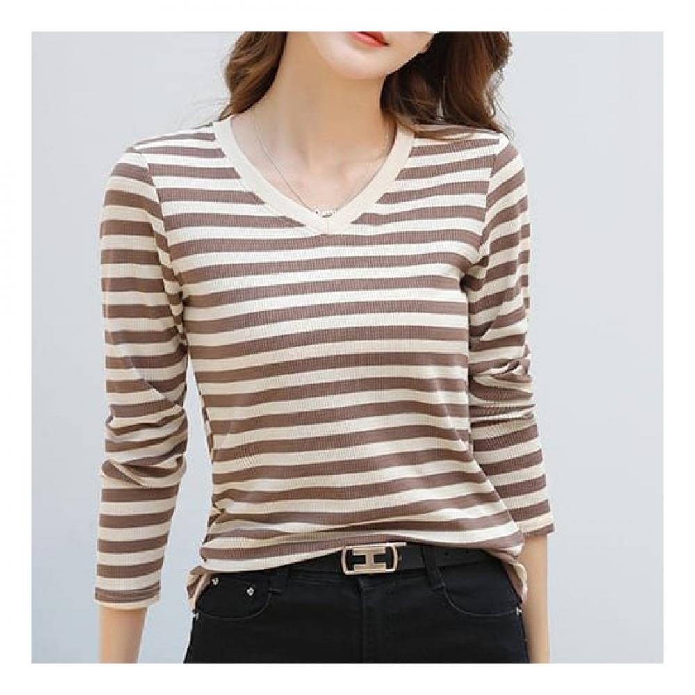 NaVaVa Men S Simple STripe V Neck Long SleeVe T ShirT nT1429