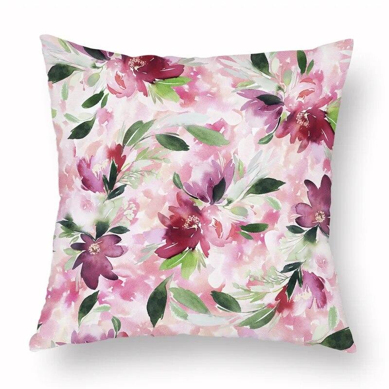 Spring Watercolor Floral Pillowcase Pink Rose Decorative  Sofa Living Room Bed  Home