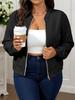 Plus Size Women's 2025 Autumn/Winter Solid Color Baseball Collar Zipper Jacket Coat