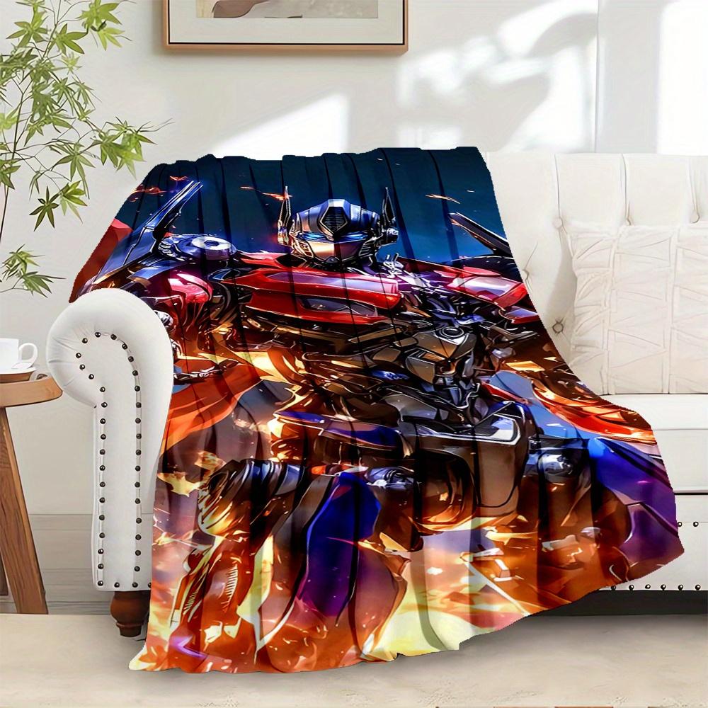 For Transformers,Optimus Prime,Cybertronian-Themed Flannel Blanket, Glam Style, Digital Print, All-Season Comfort, Tear-Resistant, Knitted C