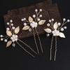 Handmade Pearl Flower Hairpin Gold Color Leaf Shaped Metal Wedding Bride Hair Clips Hair Jewelry Accessories Bride Hair Wear
