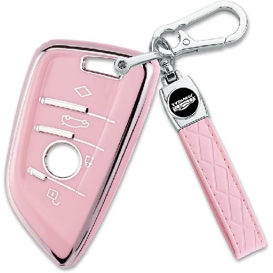 Soft TPU for BMW Key Fob Cover with Leather Keychain for X1 X3 X4 X5 X6 X7 M5 M6 1 2 3 4 5 6 7 Series GT3 GT5 GT6 Key Case Accessories, Gold