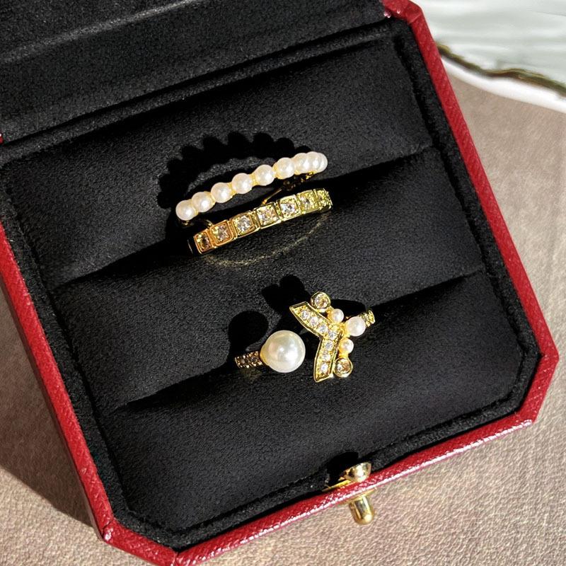 Double-layer Pearl Bright Zircon Ring Female Niche Design Sense Dream Weaving Picture Scroll Light Luxury Retro Exquisite Fashion Ring