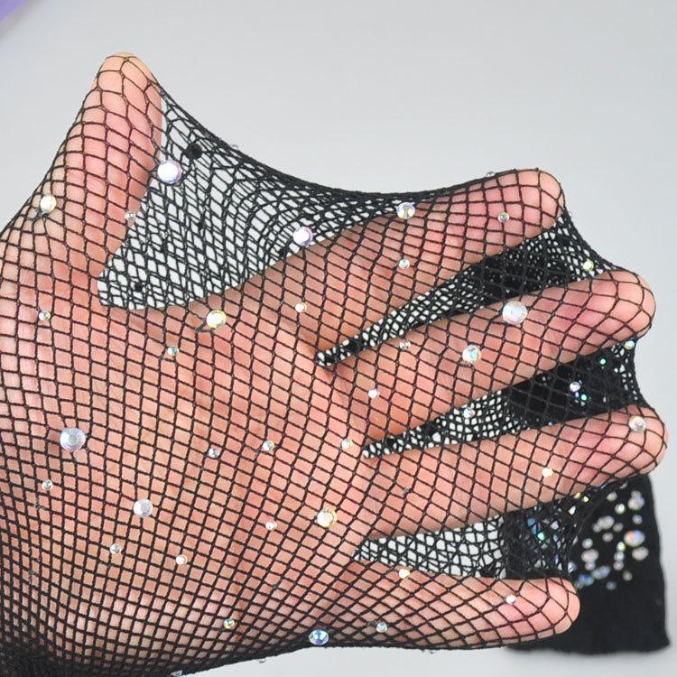 European American-style Sexy Rhinestone-embellished Mesh Garter Belt Fishnet Stockings Large- Medium Mesh Pantyhose Alluring