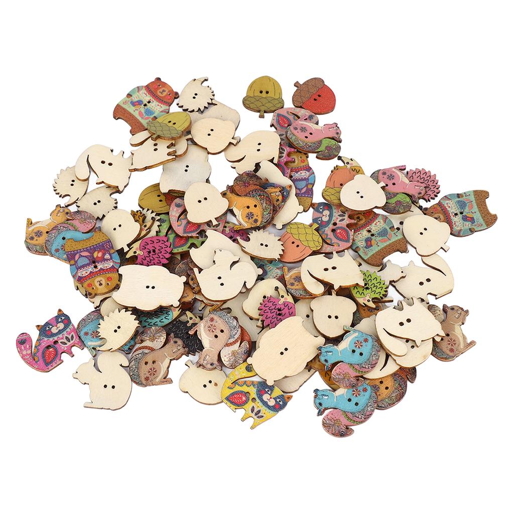 Craft Buttons 1.2in Long Sturdy Wood Retro Animal Style Assorted Colors Light Wooden Buttons for