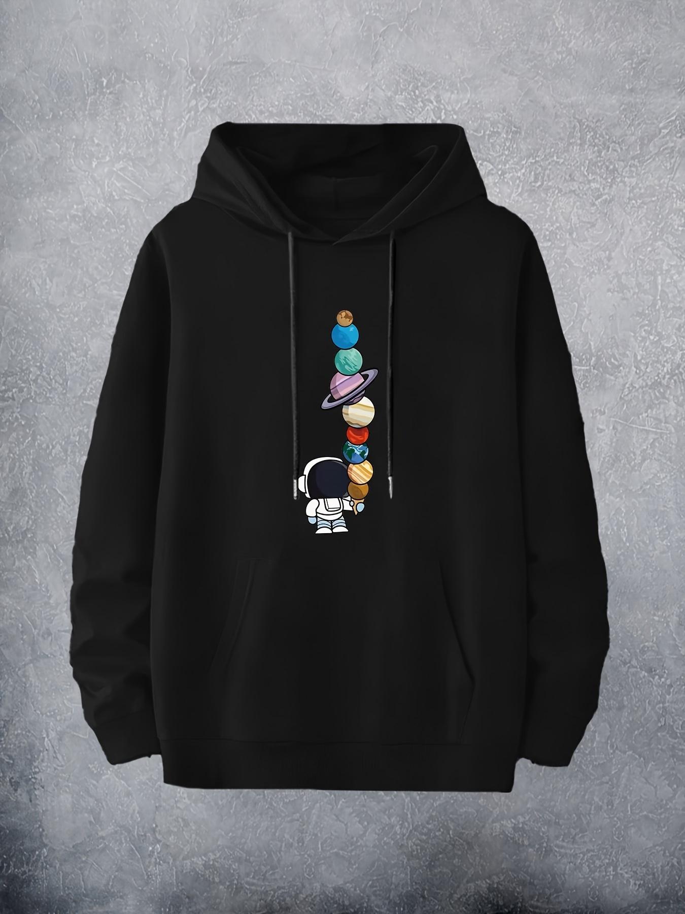 

Men s Hoodie with Cartoon Astronaut and Planets Print - Beige, Hip-Hop Style, Machine Washable, Hoodie Astronaut 3XL
