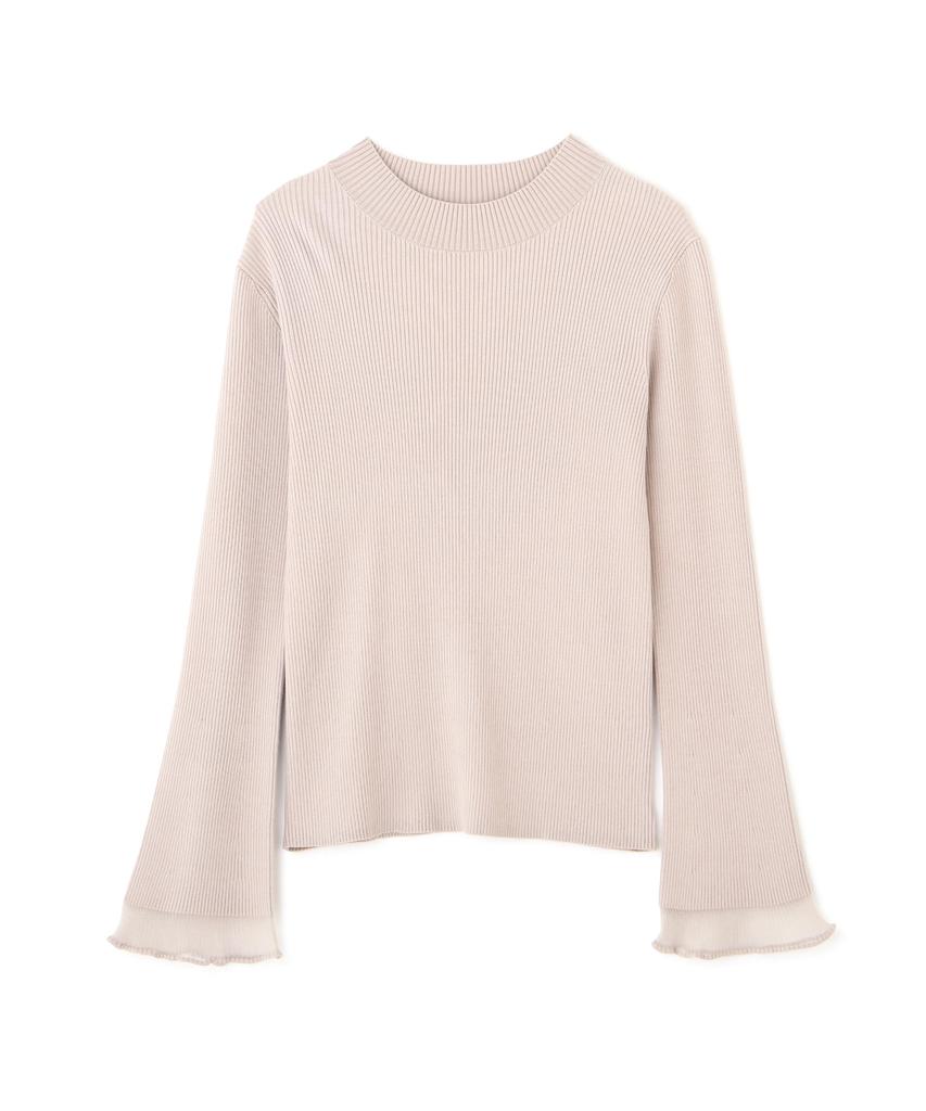 Natural Beauty Basics Sheer Flare Cuff Rib Knit Beige Sweater, Women's,