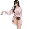 Women's Ice Silk Butterfly Print Summer Bathrobe - Hotel Style Yukata Pajamas with Tie-up Waist