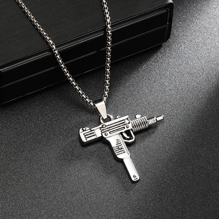 High-End Men's Necklace: Unique Submachine Gun Pendant - 2024 Trendy Hip-Hop Accessory.