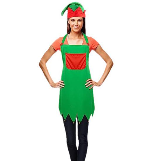 Delantal Y Gorro De Papá Noel Para Navidad – Rojo/Blanco/Verde, Talla Única, Para Cocina, Fiestas, Restaurante