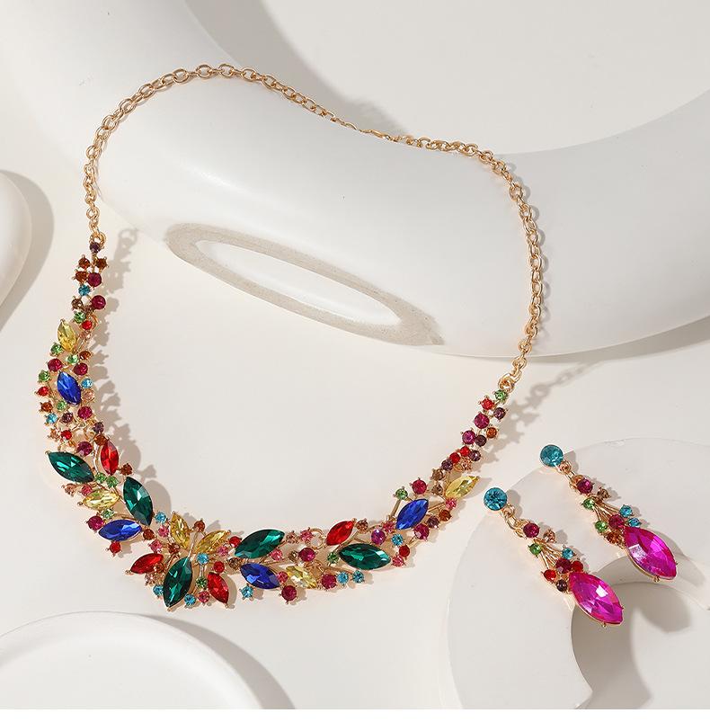 Crystal Necklace Earrings Jewelry Set Bridal Wedding Dress Versatile Jewelry