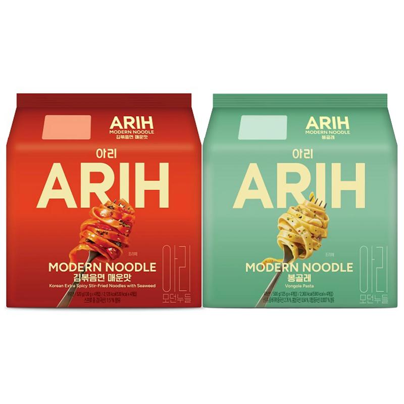 Paldo BTS Makaron [ARIH] Nowoczesny Makaron Koreański Smażony 1 Opakowanie (4 sztuki) 125g~140g   (7 Smaków, 18 Opcji) #Spicy Seaweed 1Pack + Vongole 1Pack red