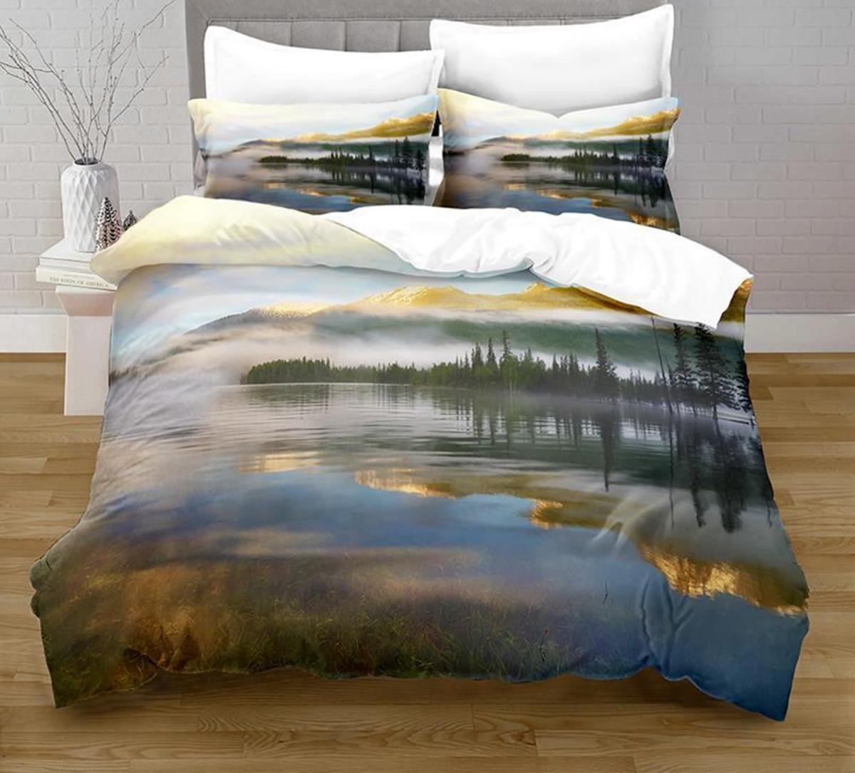 

Lake Down Soft Duvet Cover Set King-Sized Dimensionsd Dimensions Lpluscape Stone Patern Quilt Set Tenager Adult People Natural Scenery Theme Beding 135*200cm Eu-Single