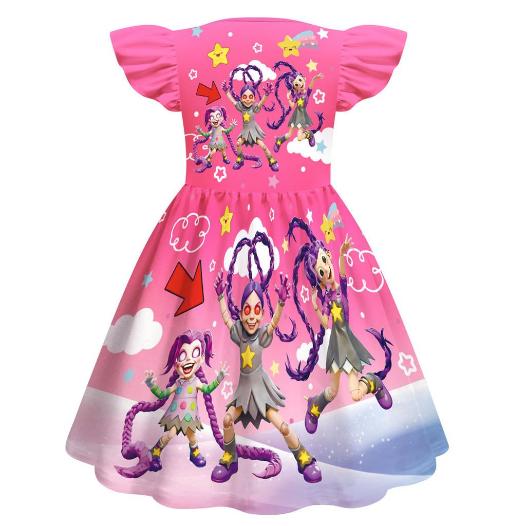 83038 Multi-color Fashion Kids Girls Lily Lovebraids Print Ruffle Sleeves Dress