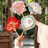 Ancient Handheld Flora Embroidered Fan with Pendant Floral Shaped Chinese Style Fan Butterfly Tassels Group Fan Photography Prop