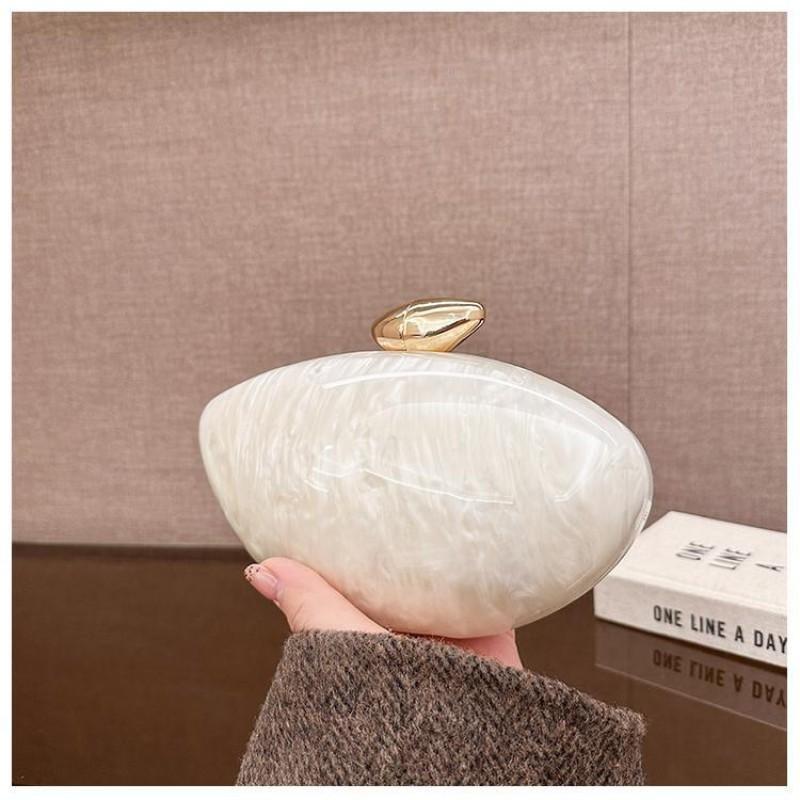 Acrylic Clutch Bag Women Oval Shell Shape Chain Strap Hard Structure Gender-Neutral Fashion Evening Handbag