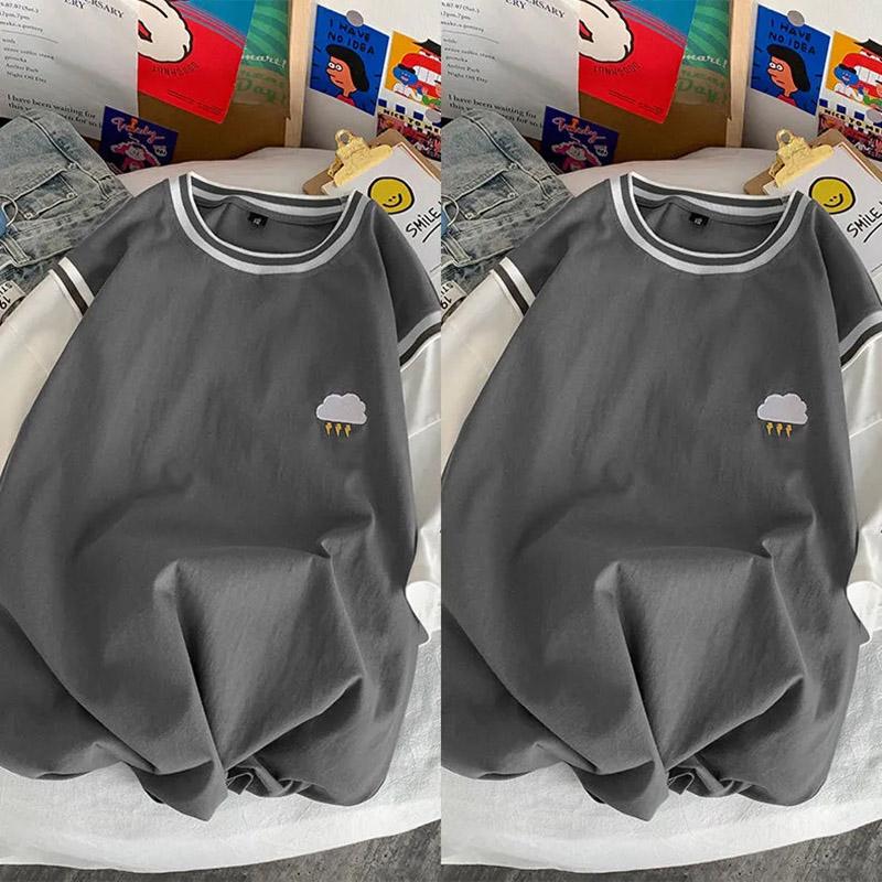 Tops Frauen Baumwolle Sommer Rundhals T-shirt kurzarm Lose Gedruckt Gefälschte Zwei Lose Bequeme Tops