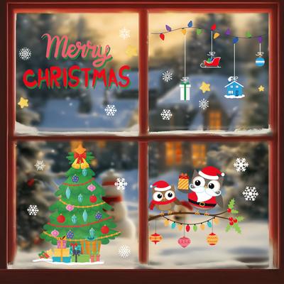 Décorations de fenêtre Père Noël, Autocollants pour porte en verre, Agencement de scène, Vitrine, Bonhomme de neige, Autocollants statiques