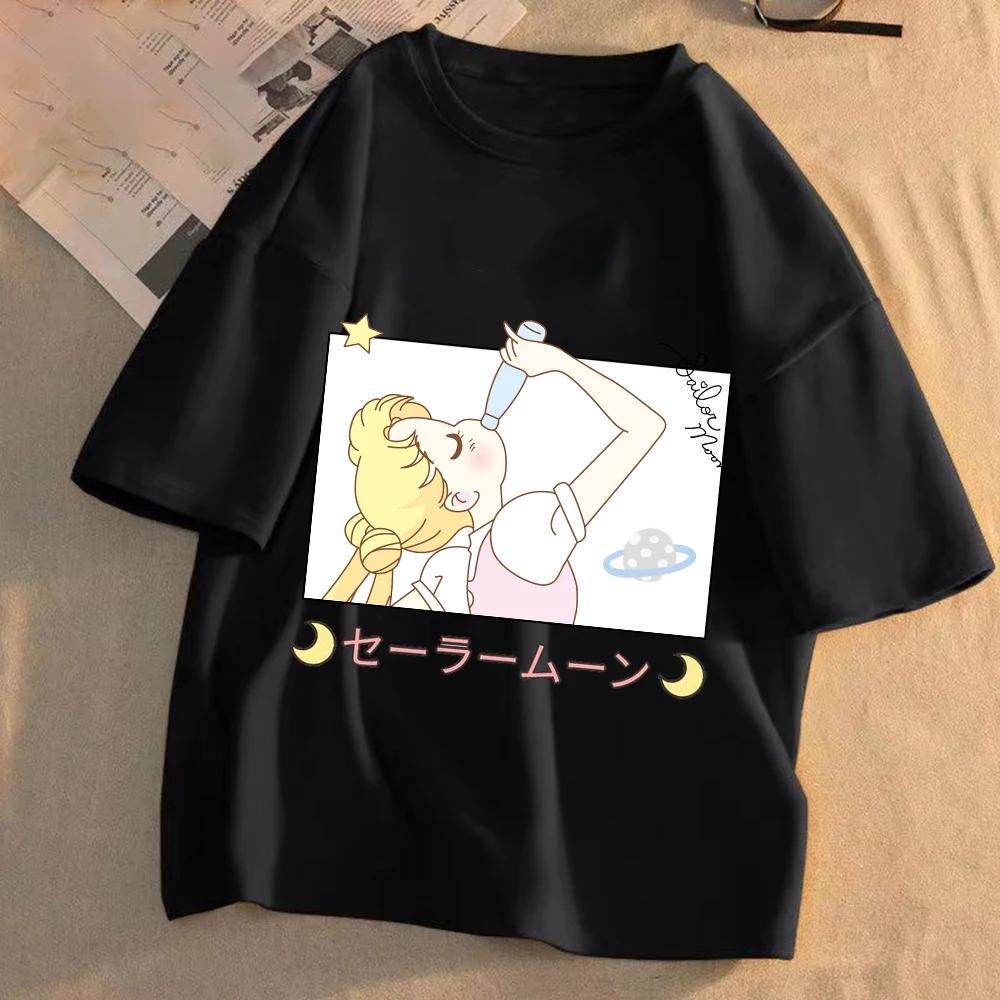 

Женская аниме-футболка Sailor Moon, летняя, повседневная, с мультяшным принтом, милая, с круглым вырезом, одежда с коротким рукавом, модные топы, подарок s