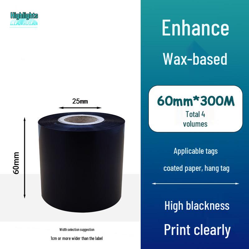 Hybrid Wax-Based Carbon Ribbon Roll for Printer Label Paper, Full Resin 80mm x 60m