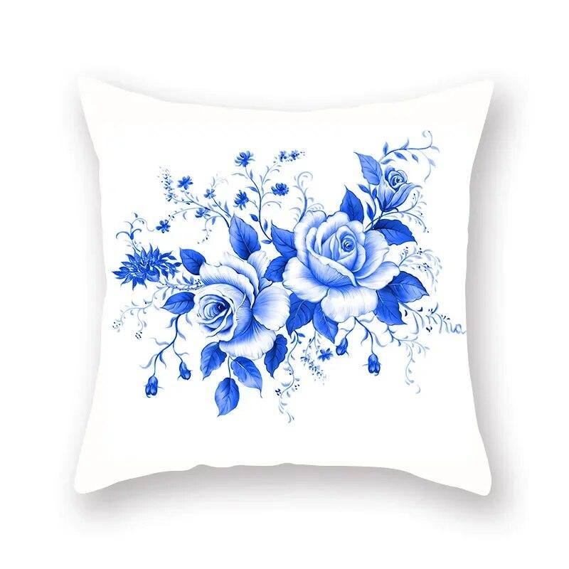 Blue Mandala Flower Geometric Print Pillowcase Living Room Sofa Bedroom Car Office Cushion Cover Home Decoration Ornament
