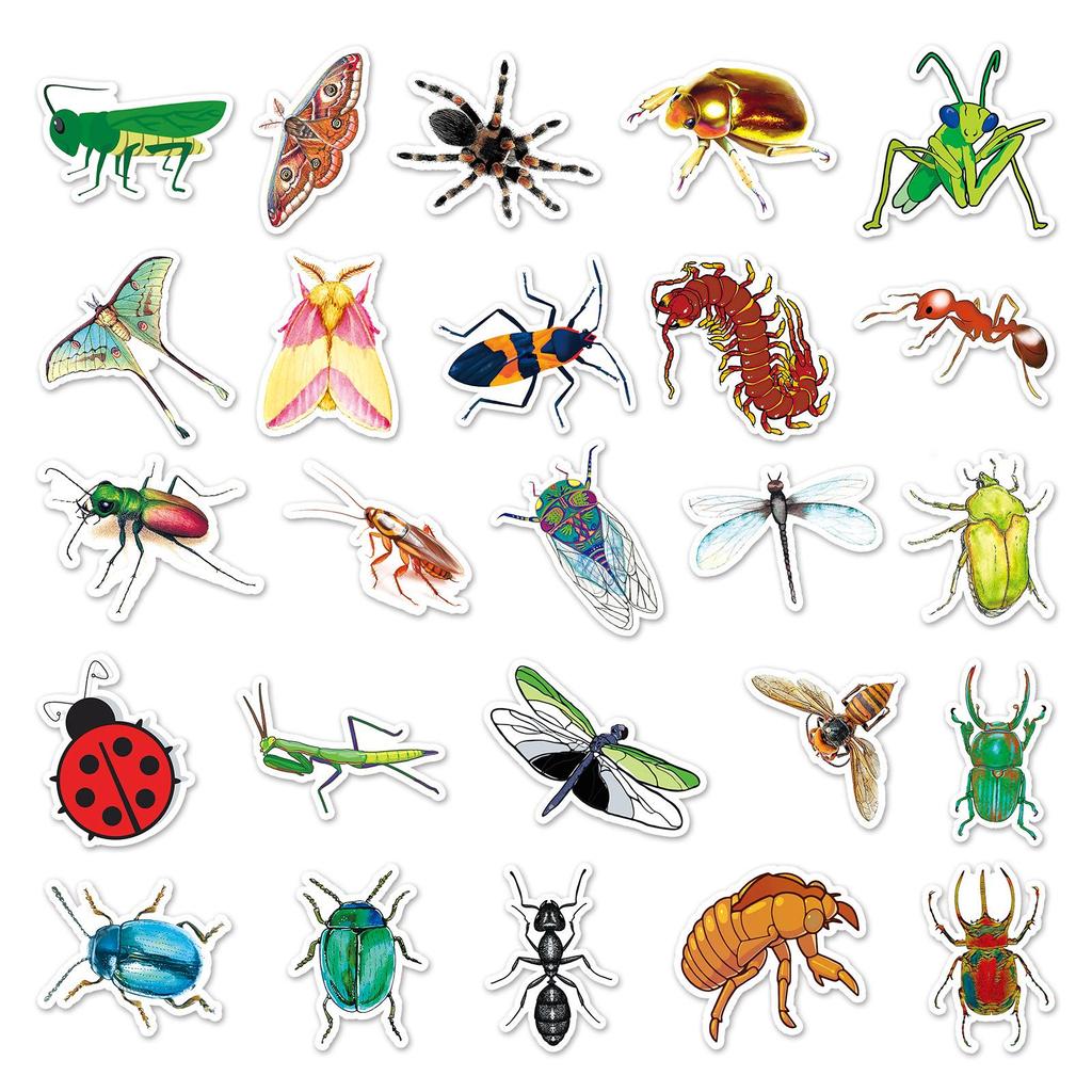 50 Cartoon Q-Version Insect Stickers: Waterproof Decorative Pack for Cups, Journals, and Suitcases