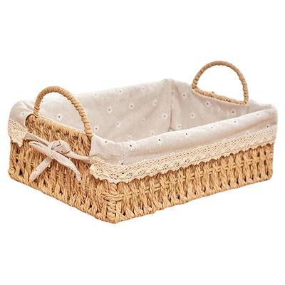 Handmade Handwoven Storage Baskets With Handles Kitchen Organizer Cosmetic Boxes For Bedroom Bathroom Breakfast Fruit Decorative