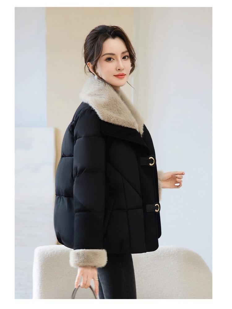 Damen Kurze Winddichte Verdickte Warme Winterjacke mit Pelzkragen