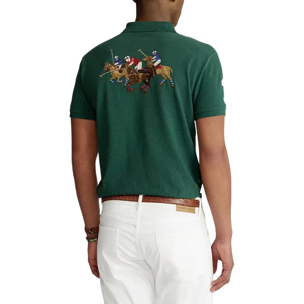 Polo Ralph Lauren Logo Brodat Casual Tricot Mânecă Scurtă Polo Bărbați Polo Verde Închis 710807546-005