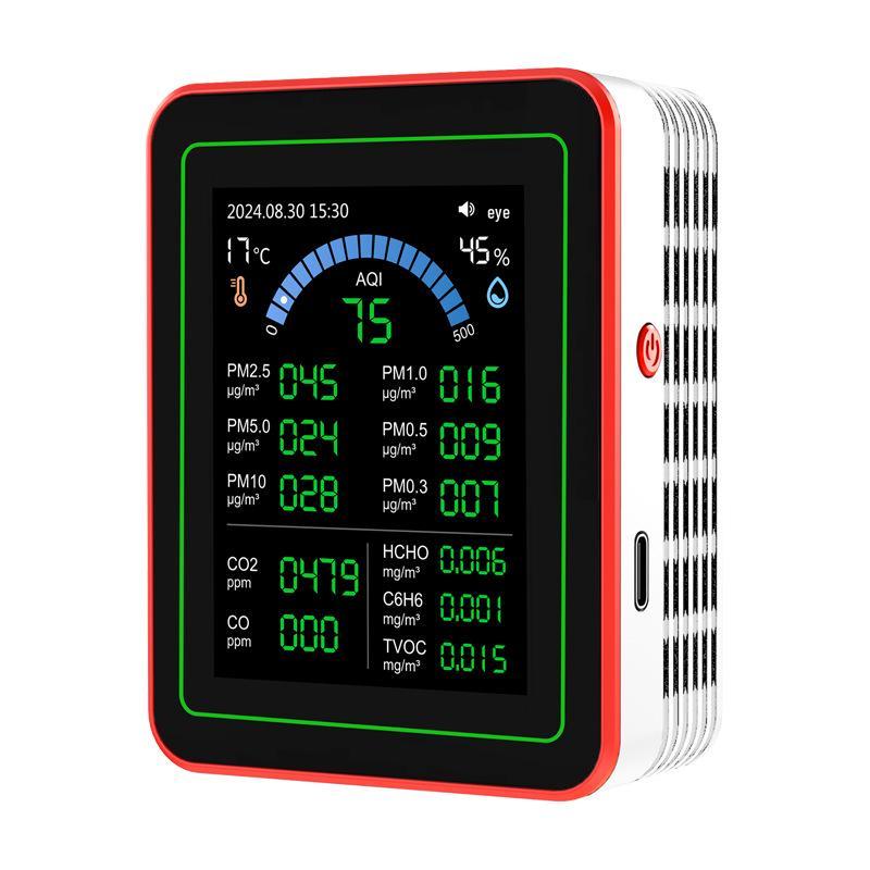 18-in-1 Air Quality Detector with Data Export: Measures Formaldehyde, Benzene, CO2, and PM2.5