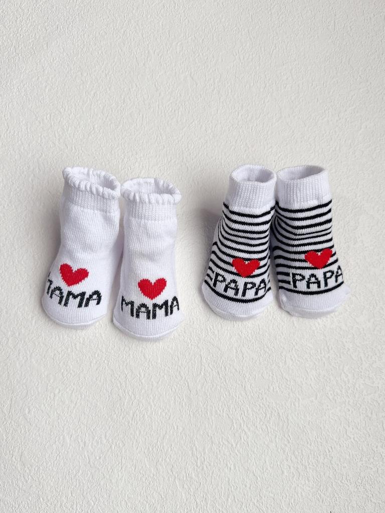 2 Pairs Newborn Baby Girls Boys Socks,White Cute Love Mama & Papa Soft Cotton Baby Socks Are Suitable for Newborns Daily Outfit