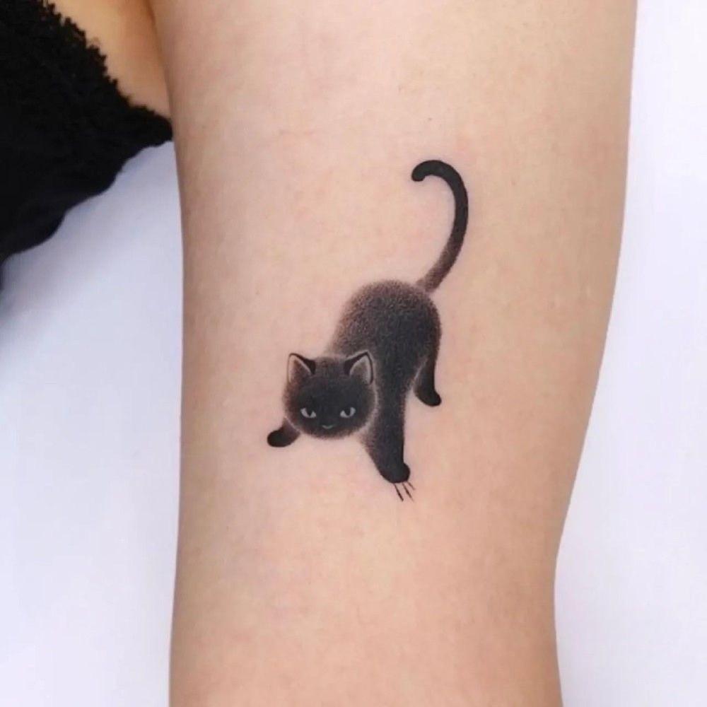 Estilo Pintura Lavado Gato Negro Pegatinas de Tatuaje Calcomanías de Transferencia al Agua Gato Impermeable Tatuaje Temporal Instantáneo Desechable