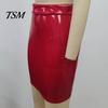 High Waist Skirt Women Club Faux Leather Skinny Sheath Zipper Closure Solid Slimming Color Glossy Surface Slim Fit Knee Length Lady Party Dating