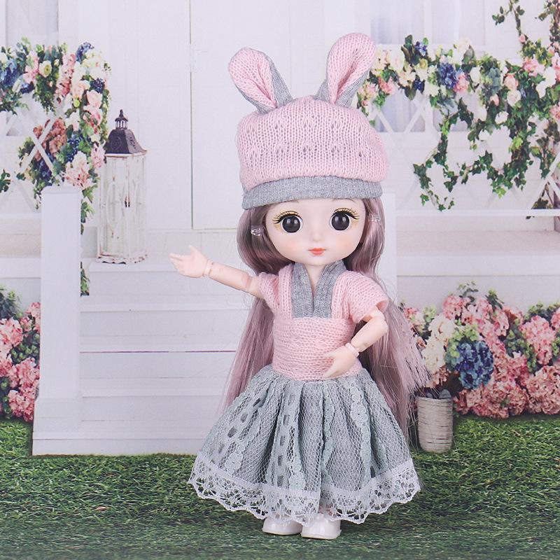 16CM Mini Movable 21Jointed Doll Girls Toy 3D Big Eyes BJD Princess Full Outfits  Dresses  Collection Childrens Doll Gift