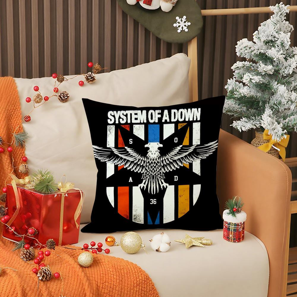 Hot Rock Band S-System Of A Down Pillow Case Anti-dustmite Pillow Invisible zipper silky short plush Sofa cushion cover